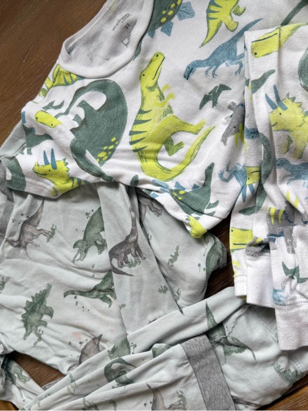 Dinosaur Print Cotton Pajama Sets - Green & Yellow Dino Patterns